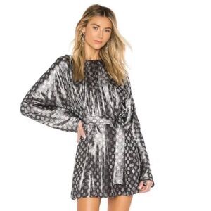 Dodo Bar Women’s floral jacquard silk lurex silver metallic mini dress Sz 10 NWT